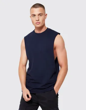 Bho Men's Crew Neck Sleeveless GYM Shirt-Navy Bho Men's Crew Neck Sleeveless GYM Shirt-Navy