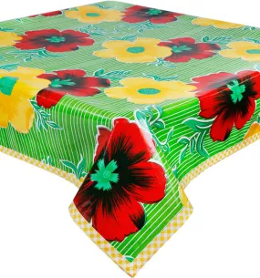 Big Flowers and Stripes Lime Oilcloth Tablecloths Big Flowers and Stripes Lime Oilcloth Tablecloths