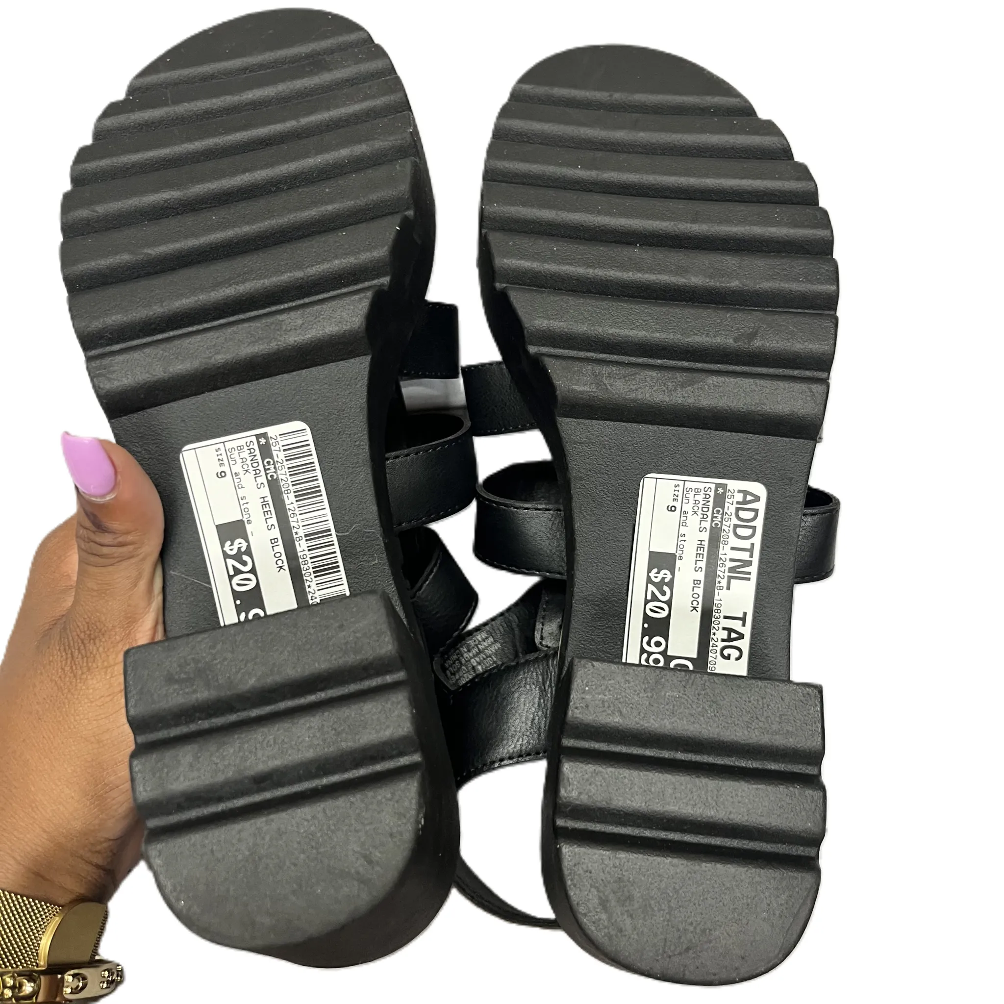 Black Sandals Heels Block By Sun and Stone, Size: 9
