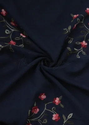 Blossom Embroidered Hijab - Navy Blue Blossom Embroidered Hijab - Navy Blue