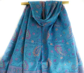 Blue Little Paisley Pashmina Scarf Bohemian Shawl Blue Little Paisley Pashmina Scarf Bohemian Shawl