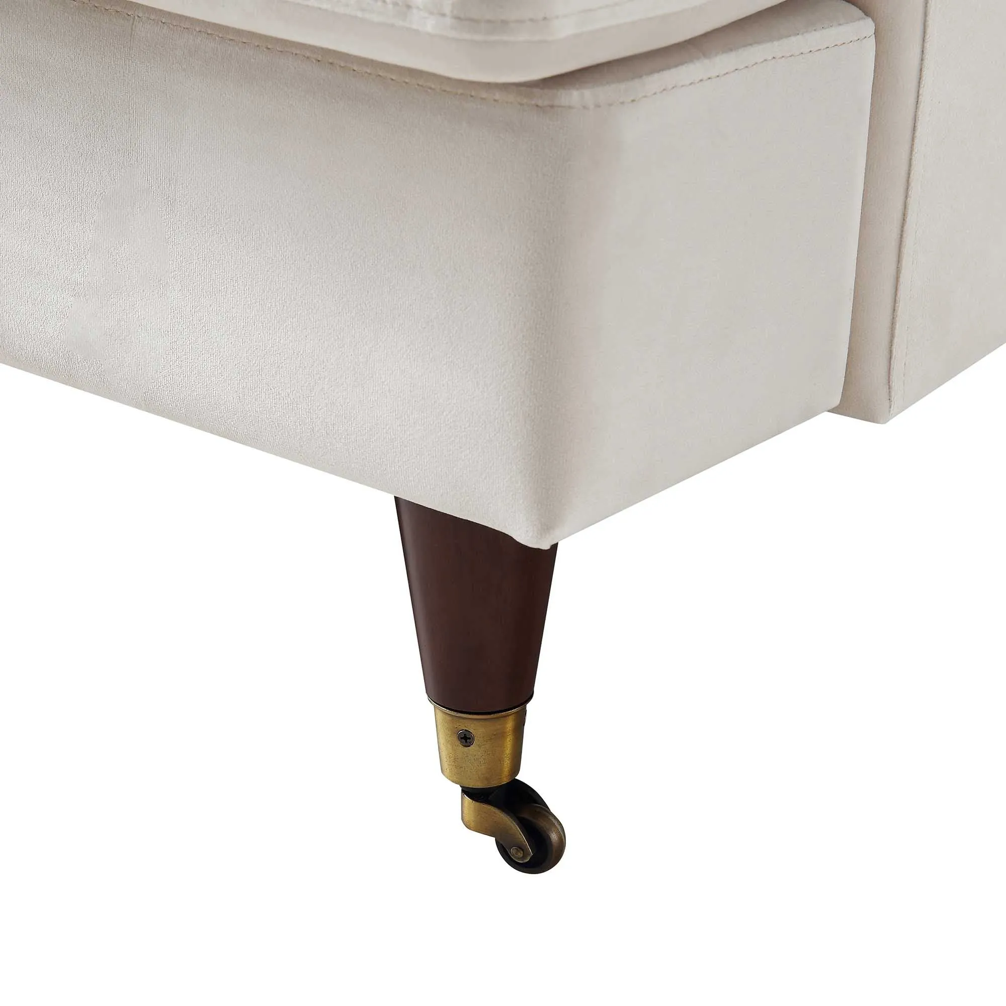 Brigette 2-Seater Beige Velvet Sofa with Antique Brass Castor Legs