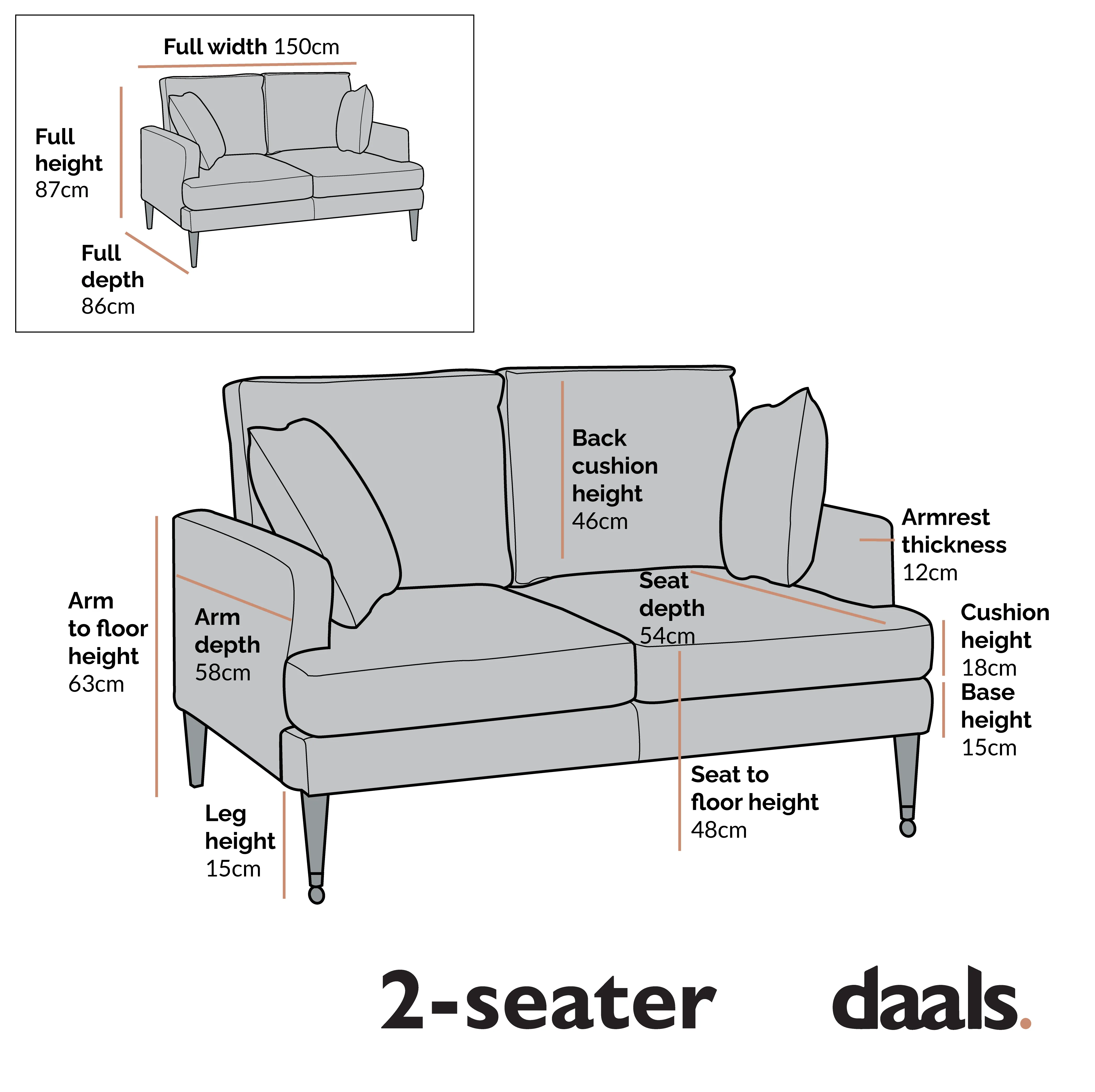 Brigette 2-Seater Beige Velvet Sofa with Antique Brass Castor Legs