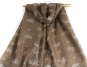 Brown Elephant Pashmina Scarf Bohemian Shawl Brown Elephant Pashmina Scarf Bohemian Shawl