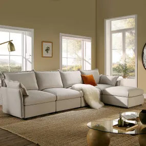 Byron Pillow Edge Beige Fabric Modular Sofa, 4-Seater Chaise Byron Pillow Edge Beige Fabric Modular Sofa, 4-Seater Chaise
