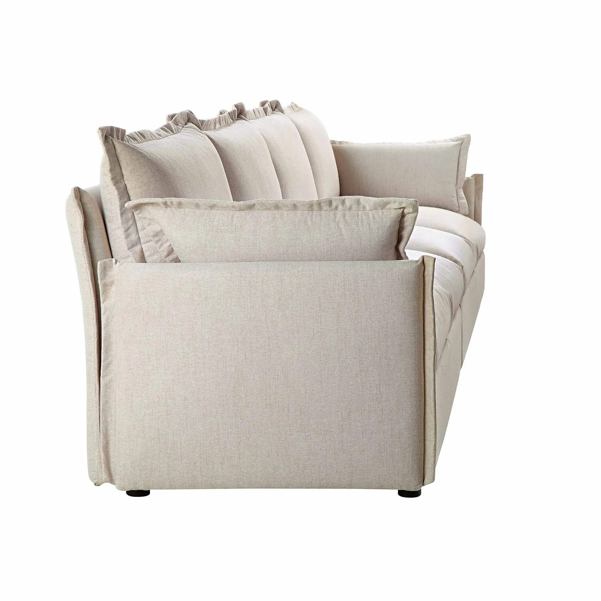 Byron Pillow Edge Beige Fabric Modular Sofa, 4-Seater