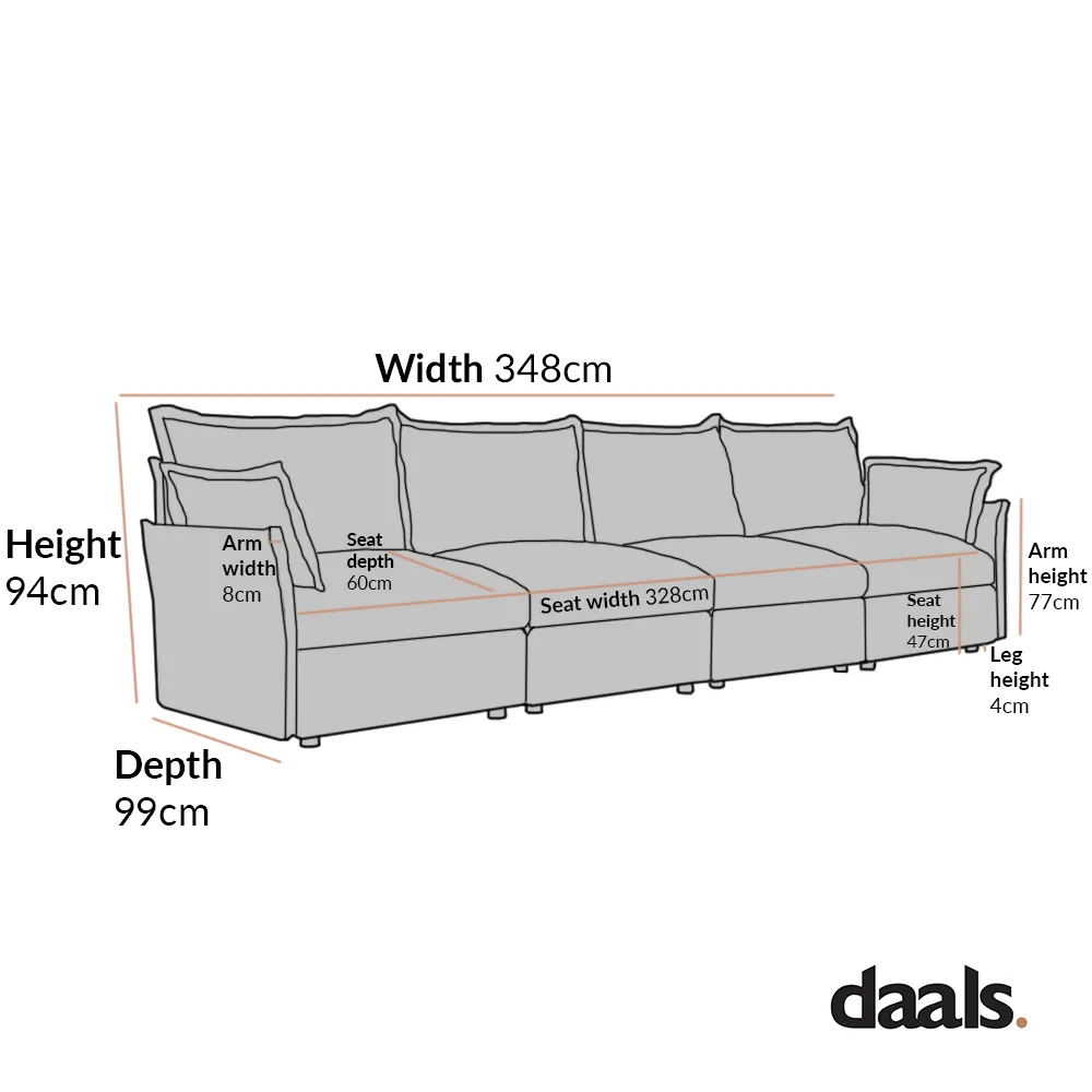 Byron Pillow Edge Beige Fabric Modular Sofa, 4-Seater