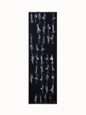 Cashmere Silk Scarf with Croquis Print Cashmere Silk Scarf with Croquis Print