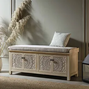 Chantilly Whitewashed Carved Storage Bench Chantilly Whitewashed Carved Storage Bench