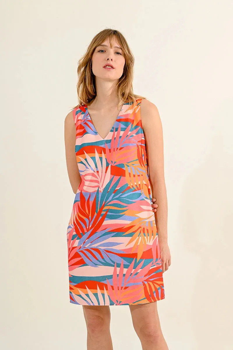 Colorful Palm Print Shift Dress