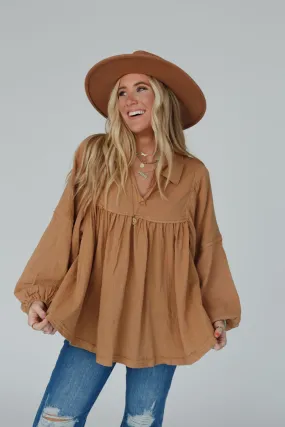 Cotton Clouds Babydoll Top - Camel Cotton Clouds Babydoll Top - Camel