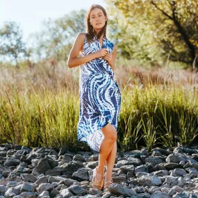 Crepe Knit - Crossover Tulip Hem Dress - Swirl Wave - Final Sale! Crepe Knit - Crossover Tulip Hem Dress - Swirl Wave - Final Sale!
