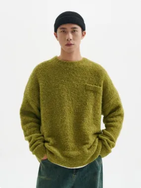 Crew Neck Fuzzy Sweater with Pocket Crew Neck Fuzzy Sweater with Pocket