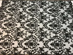 Deluxe Heavy Embroidered Glass Beaded Mesh Lace Fabric For Wedding, Gowns Deluxe Heavy Embroidered Glass Beaded Mesh Lace Fabric For Wedding, Gowns