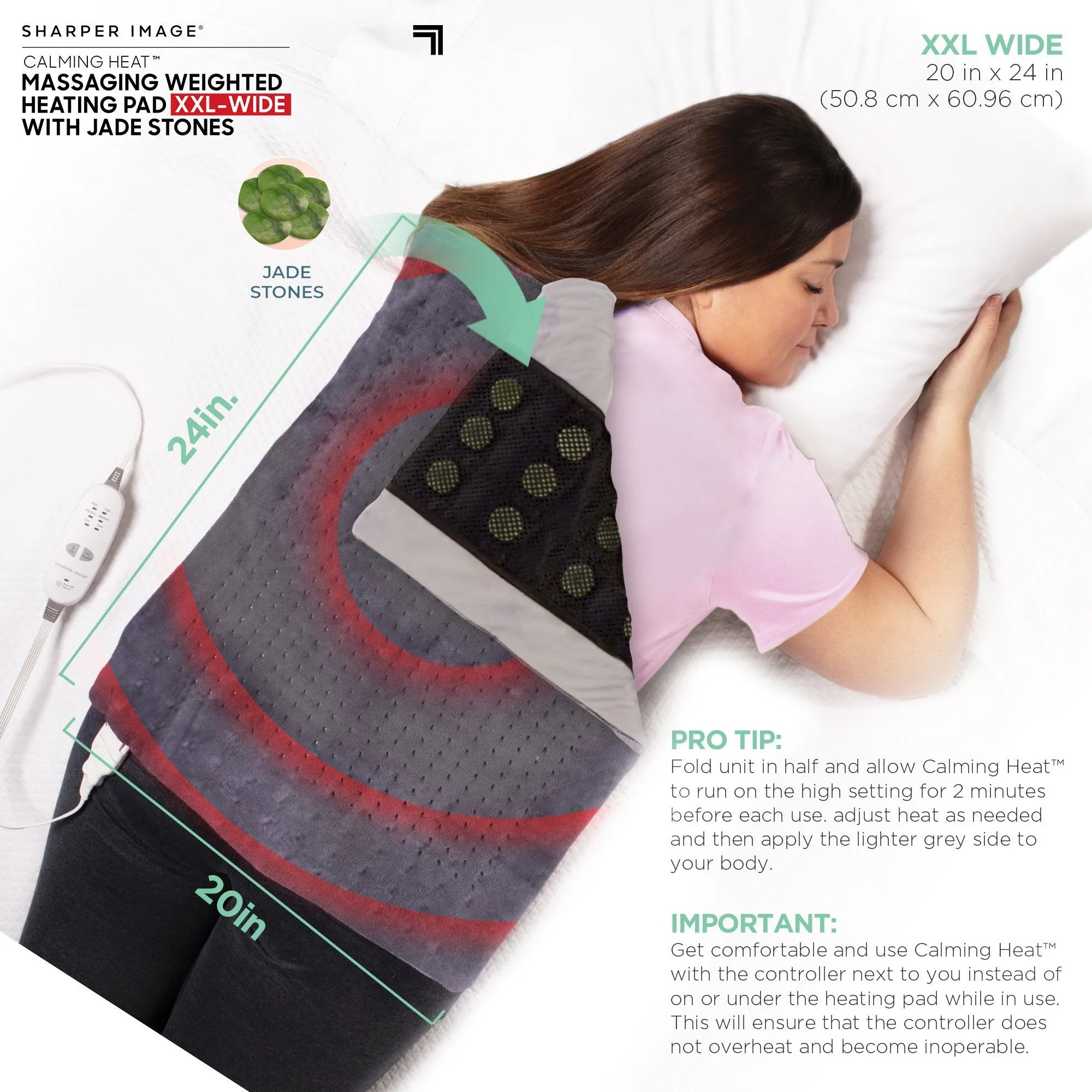 Deluxe XXL By Sharper Image Weighted Massaging Heating Pad