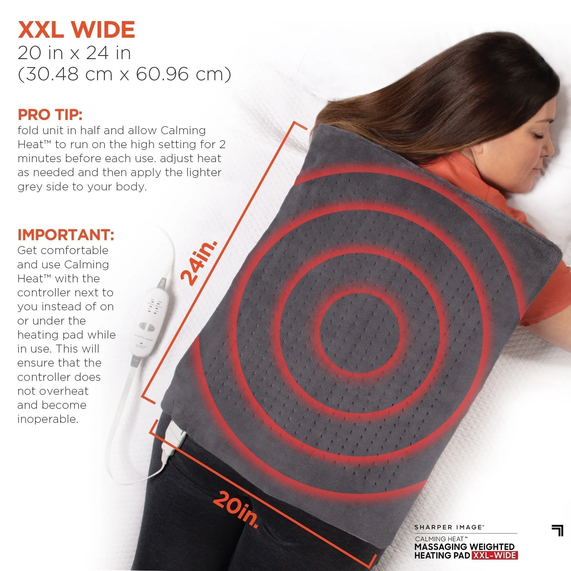 Deluxe XXL By Sharper Image Weighted Massaging Heating Pad