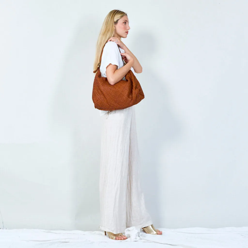 Diamond-pattern leather slouch bag wholesale