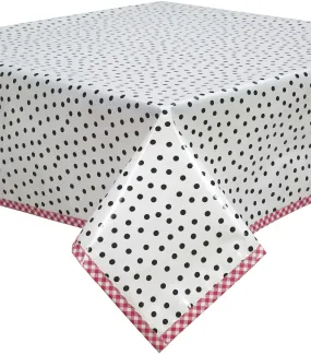 Dot Black Oilcloth Tablecloth with Pink Gingham Trim