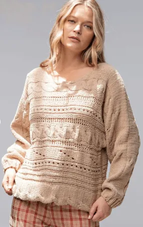 Easel Textured Aran Knit Pullover Long Sleeve Sweater Easel Textured Aran Knit Pullover Long Sleeve Sweater