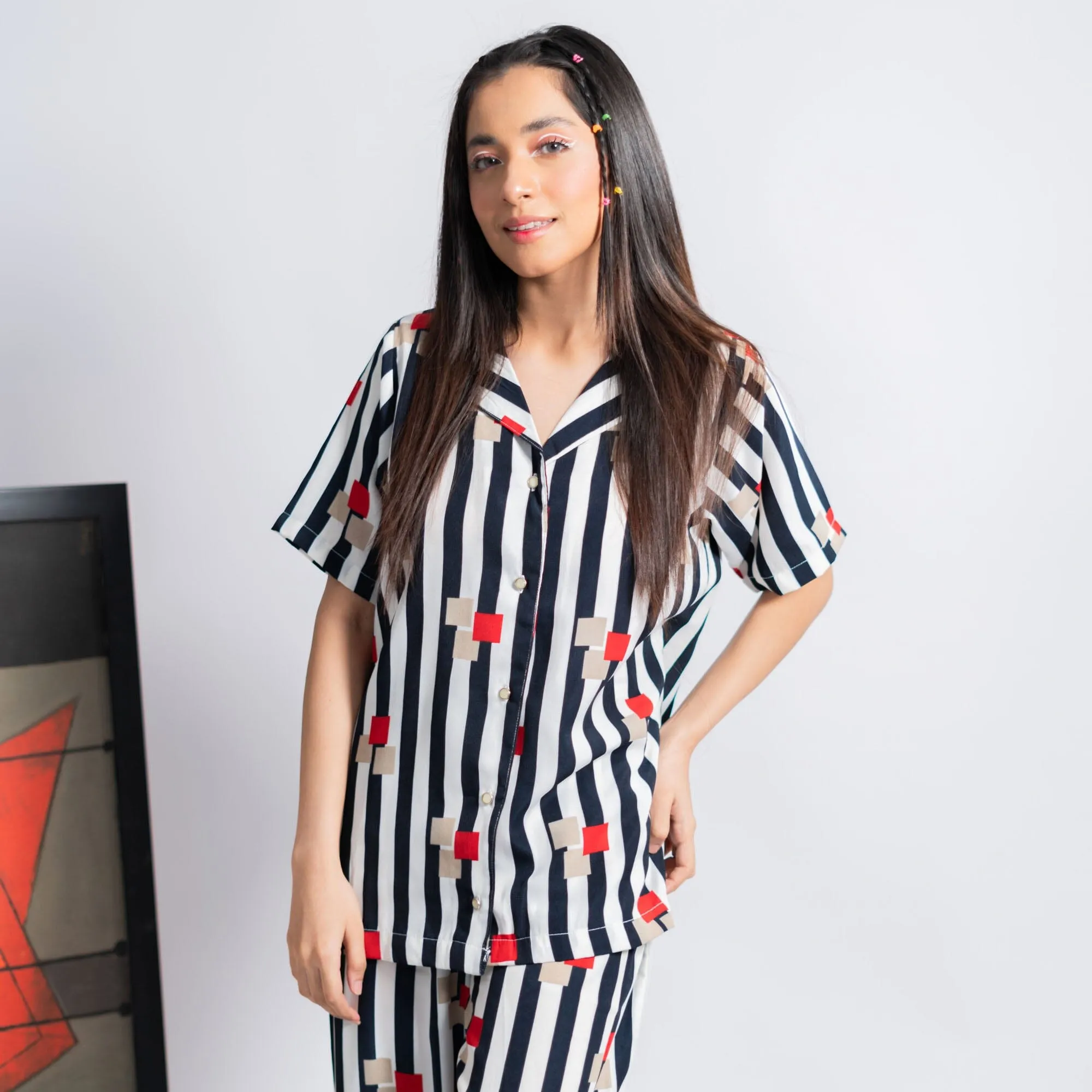 East West By Polo Republica Women's Striped Design Co-Ord Set