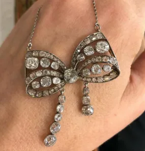 Edwardian 8.60ct Platinum Bow Necklace Edwardian 8.60ct Platinum Bow Necklace