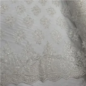 Embroidered Corded Metallic Flowers On Mesh Lace Fabric With Sequins Embroidered Corded Metallic Flowers On Mesh Lace Fabric With Sequins