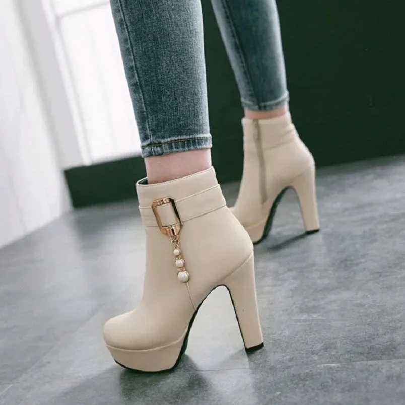 Female Fashion Pink Autumn High Heel Boots Ladies Comfortable Street Winter Boots Women Cool Side Zipper Martin Boots G2327