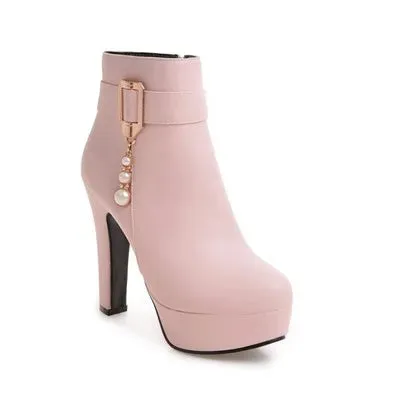 Female Fashion Pink Autumn High Heel Boots Ladies Comfortable Street Winter Boots Women Cool Side Zipper Martin Boots G2327
