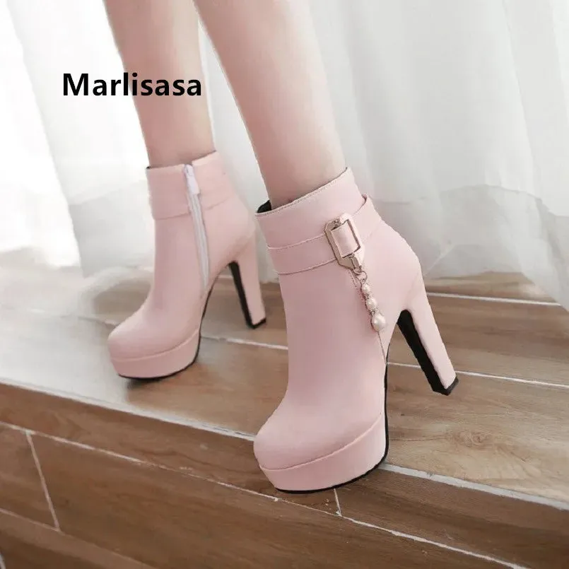 Female Fashion Pink Autumn High Heel Boots Ladies Comfortable Street Winter Boots Women Cool Side Zipper Martin Boots G2327