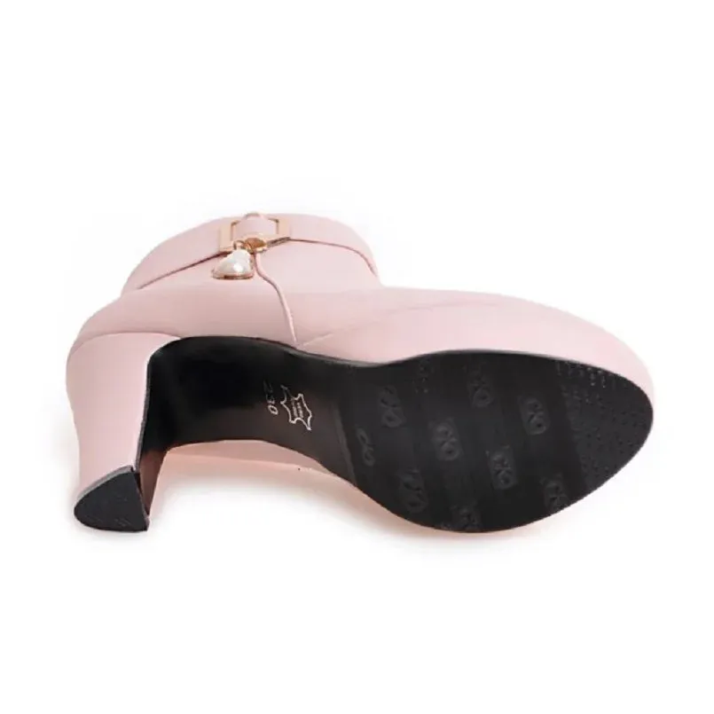 Female Fashion Pink Autumn High Heel Boots Ladies Comfortable Street Winter Boots Women Cool Side Zipper Martin Boots G2327