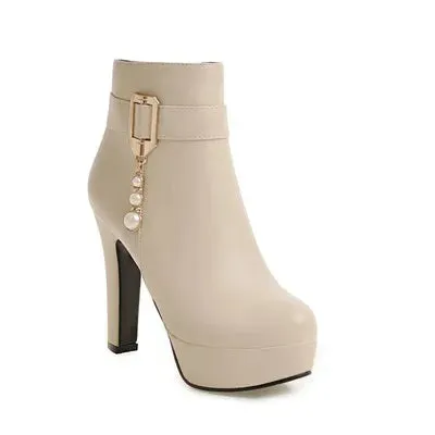 Female Fashion Pink Autumn High Heel Boots Ladies Comfortable Street Winter Boots Women Cool Side Zipper Martin Boots G2327
