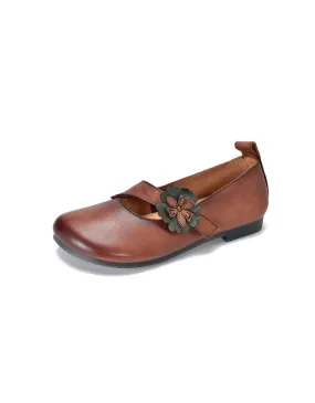 Flower Strap Comfartable Leather Retro Flat Shoes Flower Strap Comfartable Leather Retro Flat Shoes