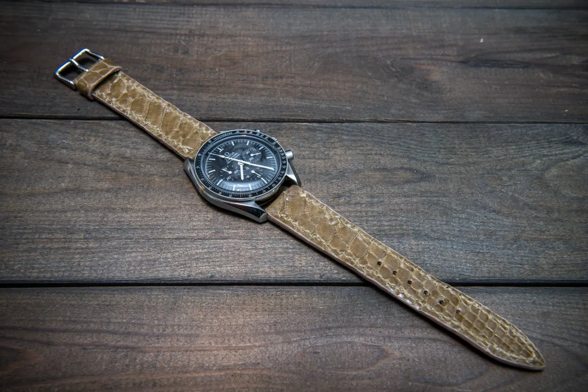 Genuine Python leather watch strap in olive color, Italian leather / handmade to order in Finland