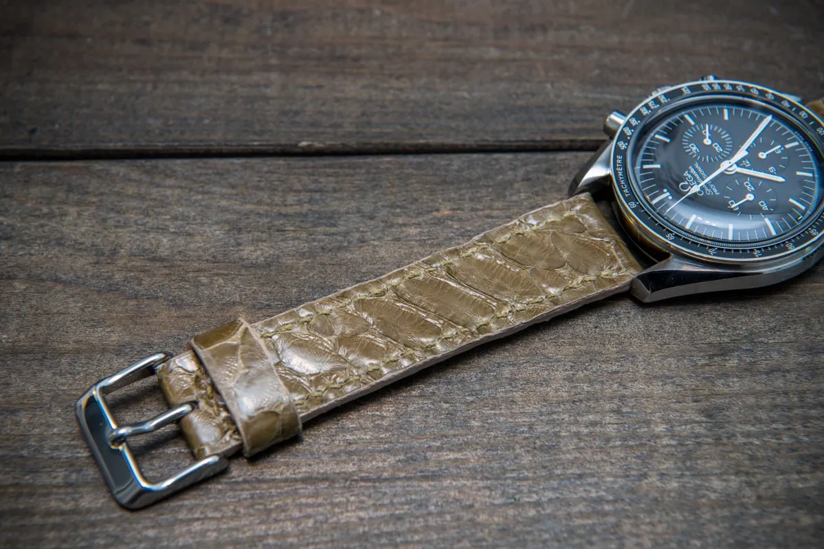 Genuine Python leather watch strap in olive color, Italian leather / handmade to order in Finland