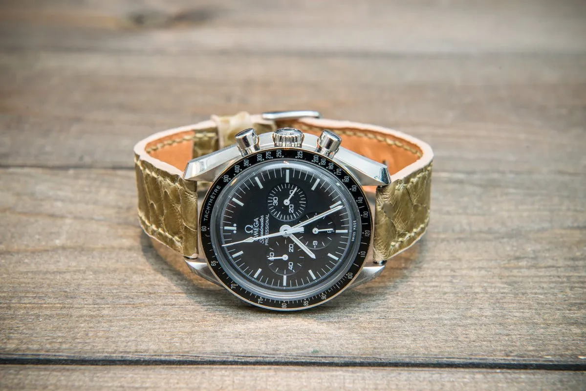 Genuine Python leather watch strap in olive color, Italian leather / handmade to order in Finland