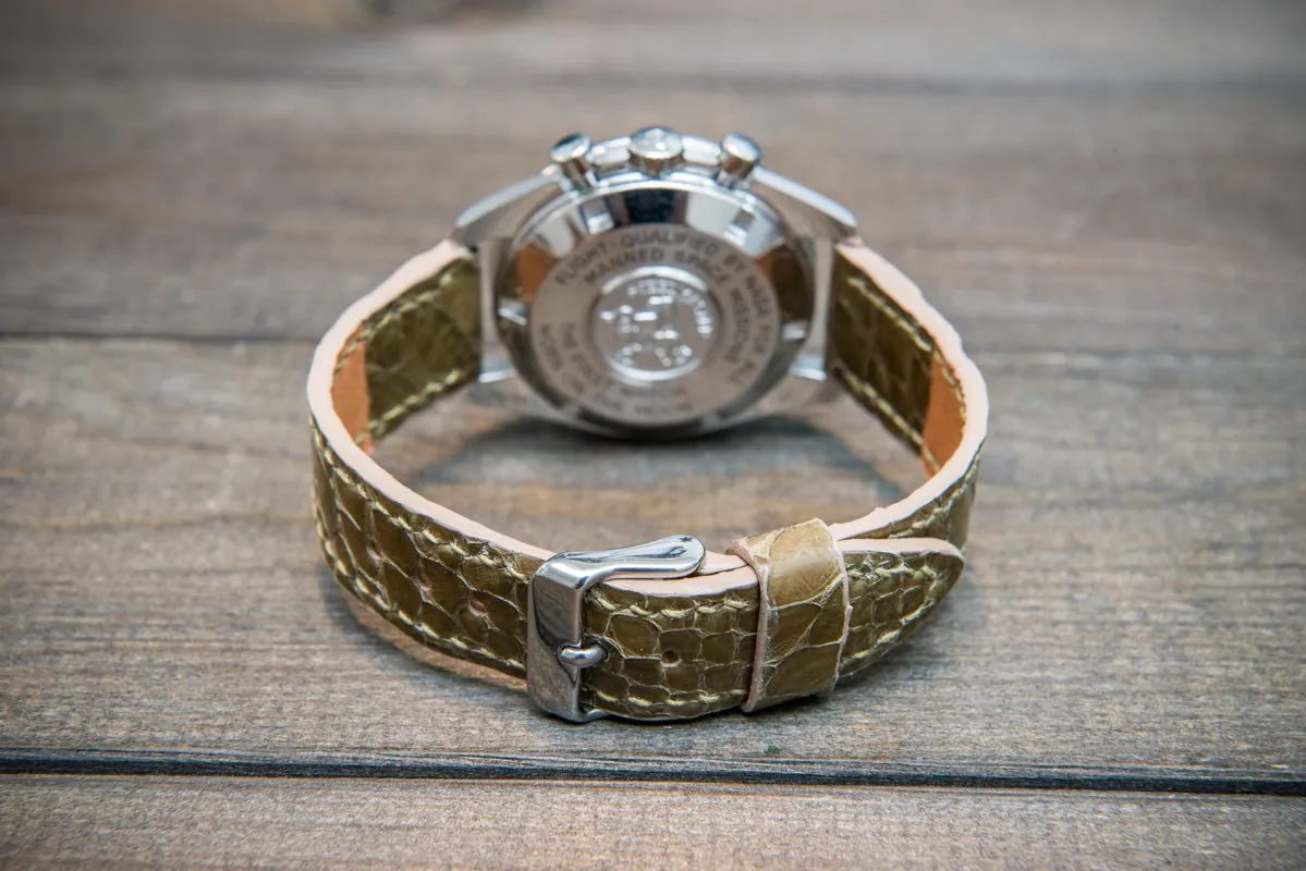Genuine Python leather watch strap in olive color, Italian leather / handmade to order in Finland