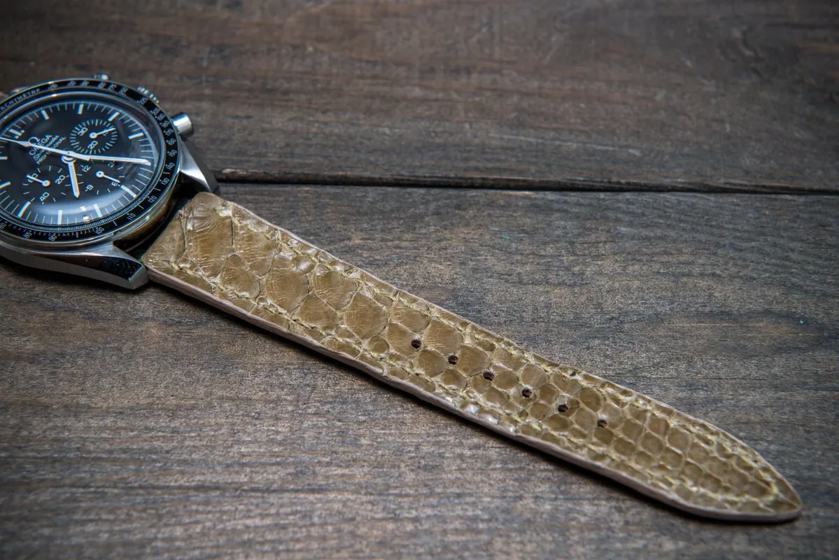 Genuine Python leather watch strap in olive color, Italian leather / handmade to order in Finland