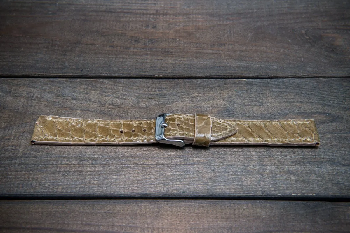 Genuine Python leather watch strap in olive color, Italian leather / handmade to order in Finland