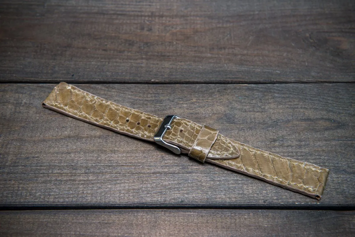 Genuine Python leather watch strap in olive color, Italian leather / handmade to order in Finland