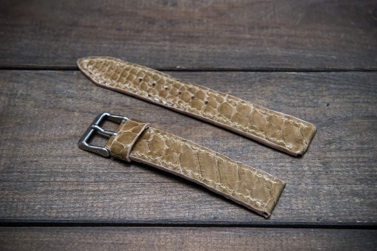 Genuine Python leather watch strap in olive color, Italian leather / handmade to order in Finland