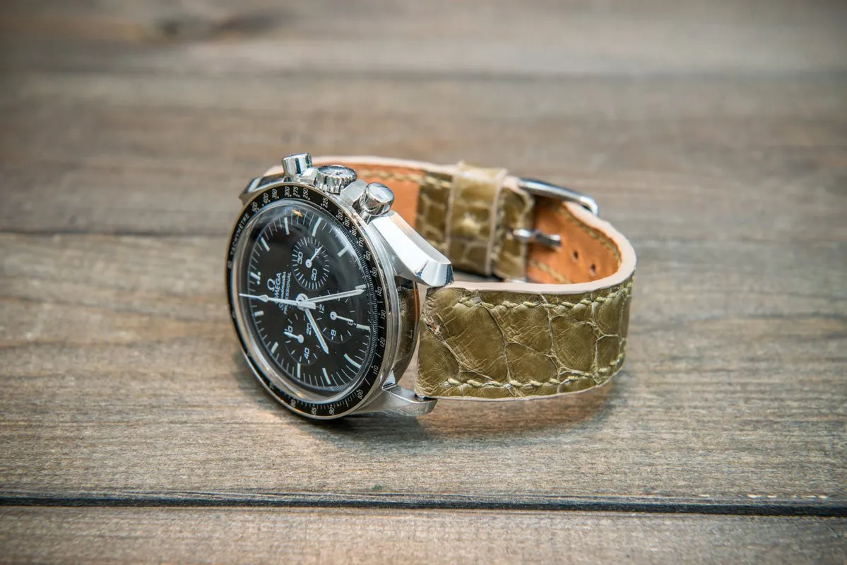 Genuine Python leather watch strap in olive color, Italian leather / handmade to order in Finland