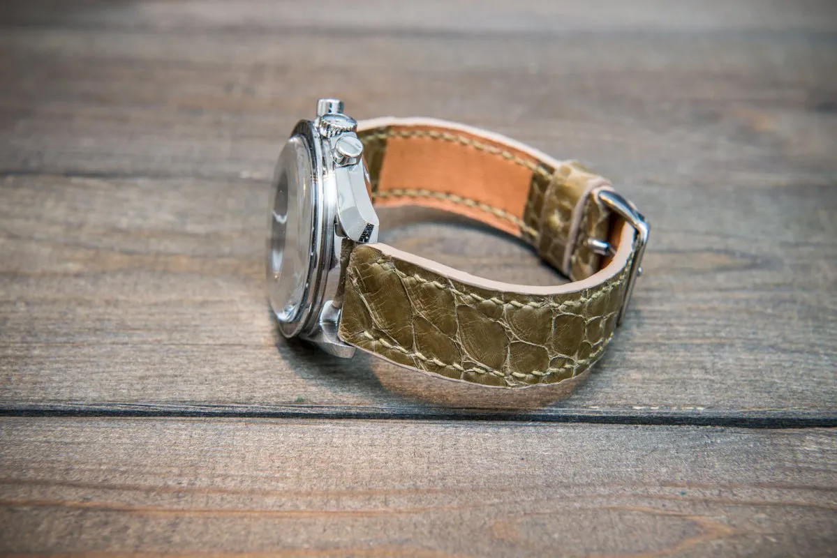 Genuine Python leather watch strap in olive color, Italian leather / handmade to order in Finland