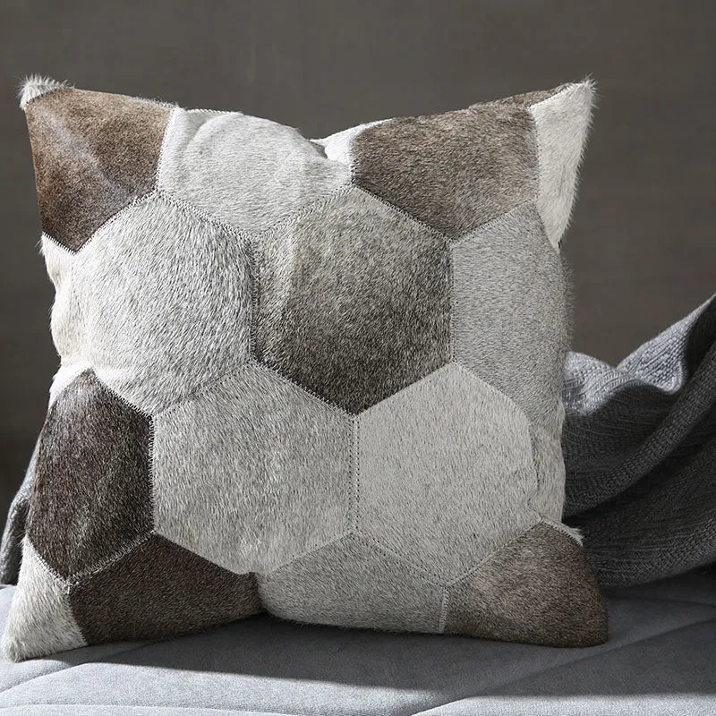 Geometric Grey Patchwork Hide Throw Cushion