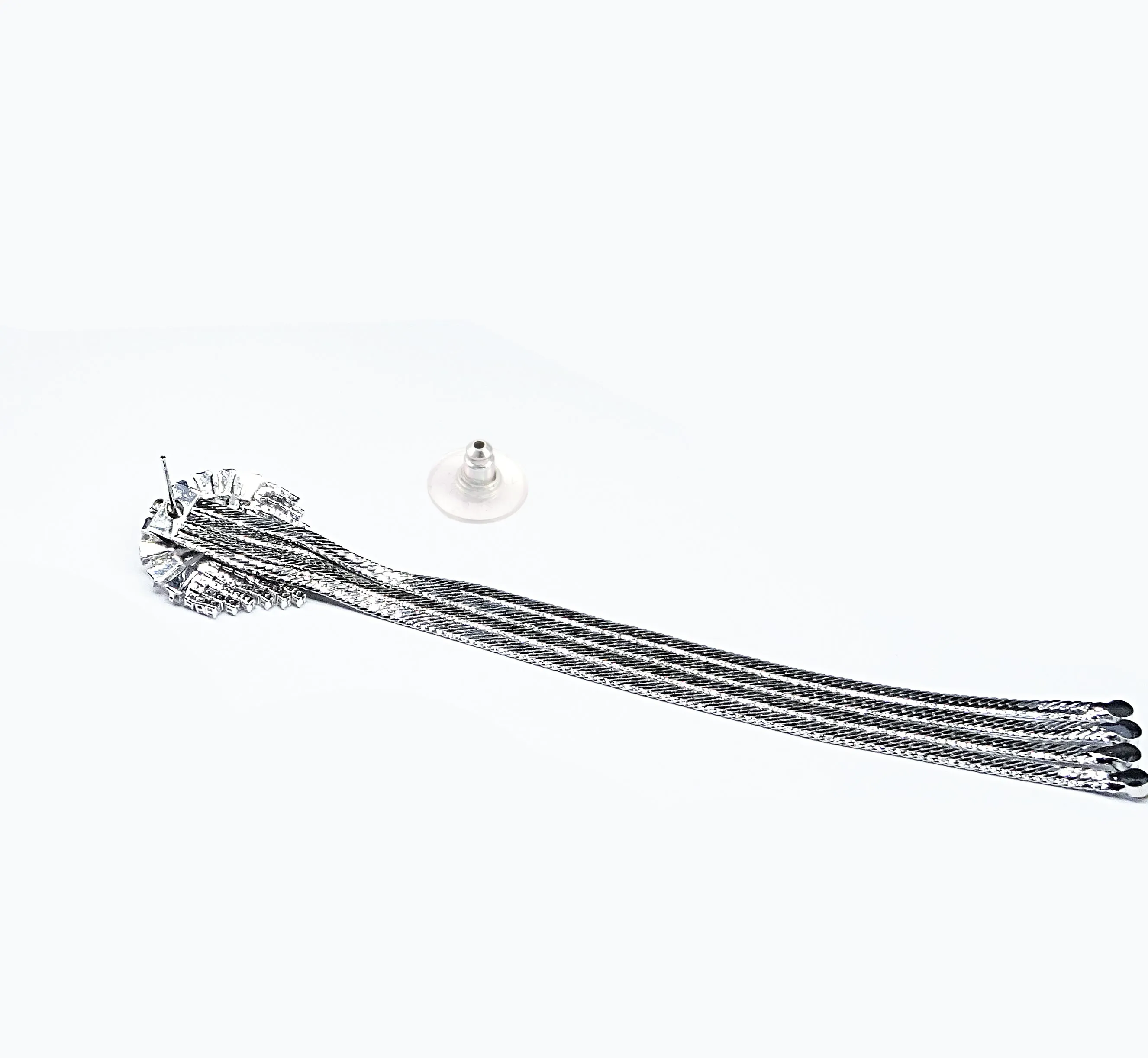 GLASS CRYSTAL STUD FRINGE DROP EARRINGS