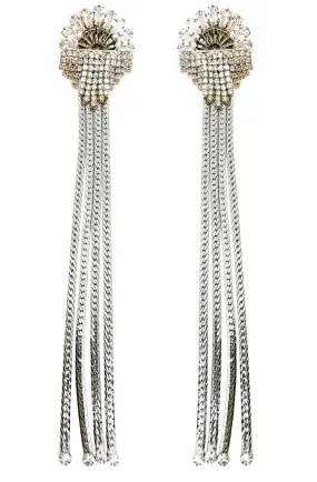 GLASS CRYSTAL STUD FRINGE DROP EARRINGS GLASS CRYSTAL STUD FRINGE DROP EARRINGS
