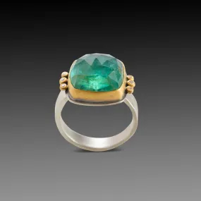 Green Tourmaline Ring with Diamond Trios Green Tourmaline Ring with Diamond Trios