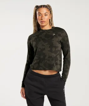 Gymshark Adapt Camo Seamless Ribbed Long Sleeve Top - Black/Camo Brown Gymshark Adapt Camo Seamless Ribbed Long Sleeve Top - Black/Camo Brown