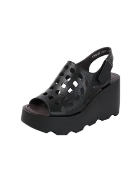 Handmade Fish Toe Hollow Wedge Sandals Slingback Handmade Fish Toe Hollow Wedge Sandals Slingback