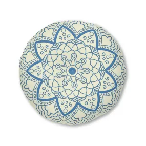Handmade Mandala Art Floor Cushion - Steel Blue on Beige Background - Drawn by Hand - Tufted Round Pillow Handmade Mandala Art Floor Cushion - Steel Blue on Beige Background - Drawn by Hand - Tufted Round Pillow