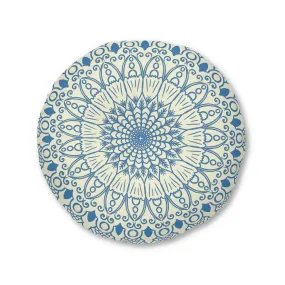 Handmade Mandala Art Floor Cushion - Steel Blue on Beige - Tufted Round Handmade Mandala Art Floor Cushion - Steel Blue on Beige - Tufted Round